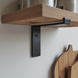 Heavy Duty Shelf Bracket with front lip. Open Shelving.  Industrial, Rustic, Farmhouse style shelf brackets.  100 lbs capacity.