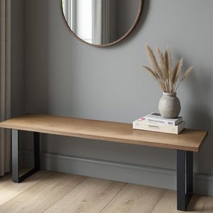 Handmade Entryway Wood Bench | Wide Bench | Industrial Steel Legs | Entryway Bench | Farmhouse Wood Bench | Natural Bench | Heavy Duty