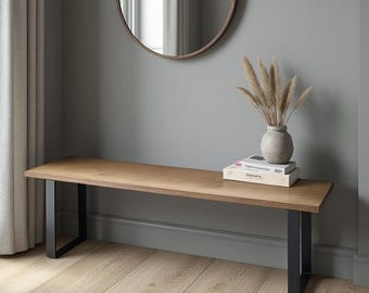 Handmade Entryway Wood Bench | Wide Bench | Industrial Steel Legs | Entryway Bench | Farmhouse Wood Bench | Natural Bench | Heavy Duty