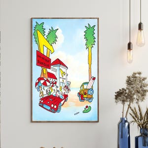 California In N Out Burger Restaurant Artwork / Giclee Canvas Print Ready to Hang / Available in Any Size.