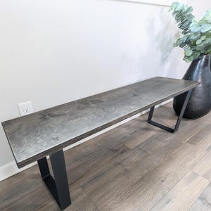 Modern Industrial Bench, customize your size and height, in opaque Black, with options of 4 other colors. Wood Bench with Metal Legs.