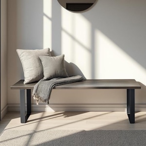 Handcrafted Charred Wood Bench with Metal Legs: Custom Entryway Bench