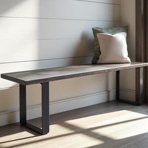 Handcrafted in USA Entryway Bench, Tailored to Your Dimensions. 5 Available Colors. Birch Hardwood Top with Smooth Finish and Metal Legs.