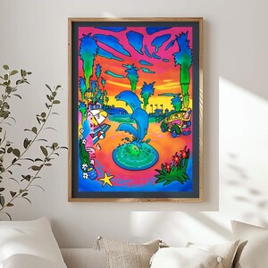 Dolphin Fountain Santa Barbara California / Giclee Canvas Print in Any Size / California Beach Sunset