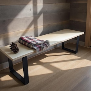 Rustic Entryway Bench. Handmade in America. Hardwood Top with Metal Legs. Customizable Dimensions.