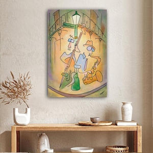 New Orleans / Bourbon Street Jazz / Mardi Gras / Giclee Print, Stretched, Ready to Hang