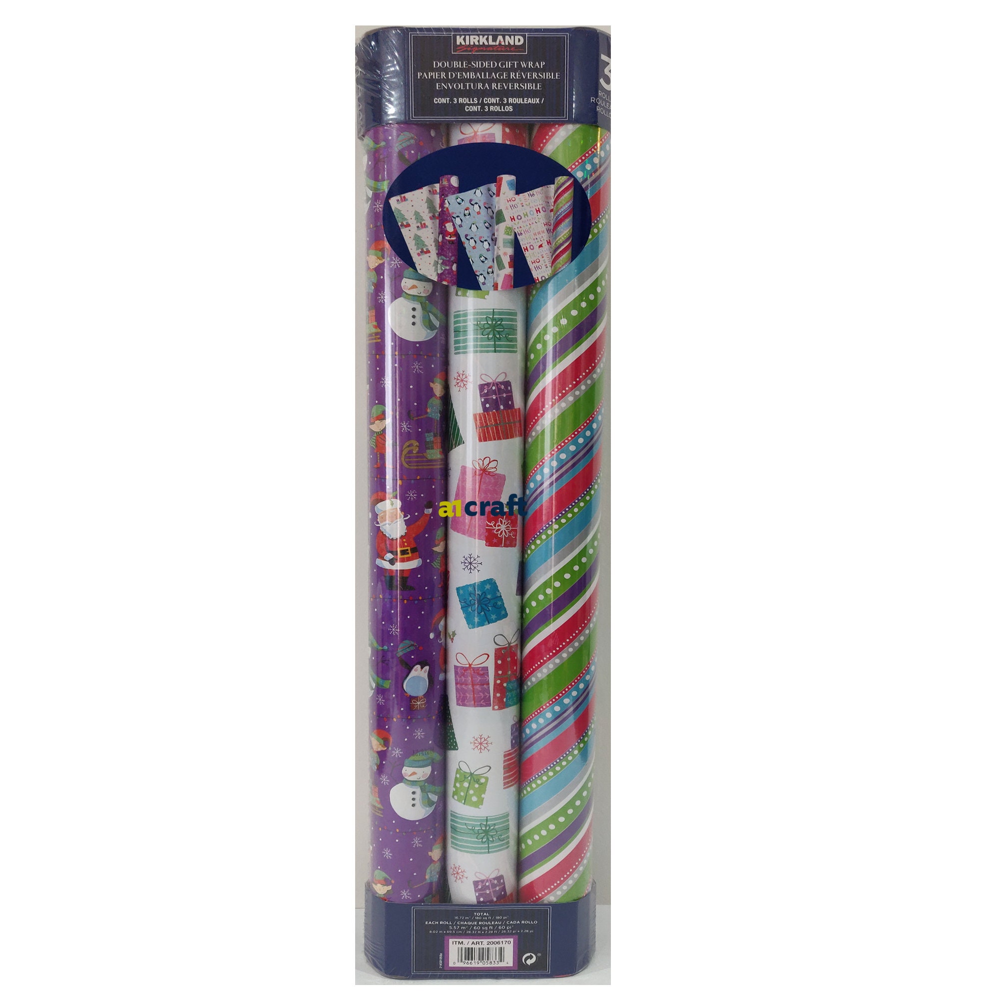 ✓ Kirkland Trio Roll Packs Reversible Double Sided Christmas Gift Wrapping  Paper