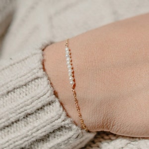 Dainty Pearl Bar Bracelet: Sterling Silver, Gold Filled