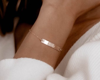 Personalized Gold Bar Bracelet: Custom Engraved Name, Bridesmaids Gift