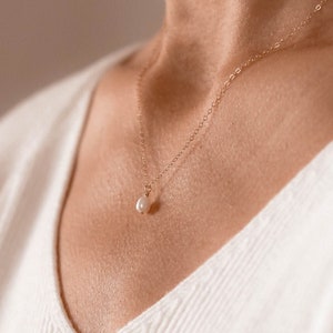 Dainty Oval Pearl Drop Necklace: Sterling Silver, Gold Filled