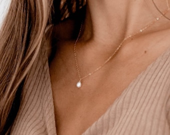 Zierliche Oval Perlen Tropfen Halskette: Sterling Silber Süßwasser Perle Choker