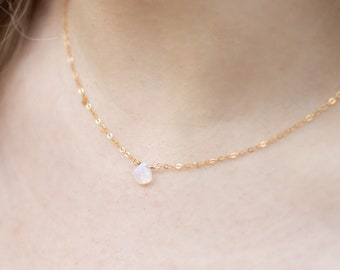 Moonstone Necklace Natural Stone Necklace Dainty Rainbow Moonstone Necklace Gift for Her Tiny Gemstone Necklace Delicate Layering Necklace