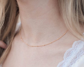 Gold Satellite Necklace for Women Beaded Chain Choker Necklace Satellite Choker Dainty Beaded Necklace Layering Beaded Chain Delicate