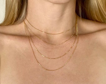 0.5 mm box Chain necklace, 18k gold filled box chain, Dainty gold filled chain, minimalist necklace, chain choker, Gold Layering Necklace