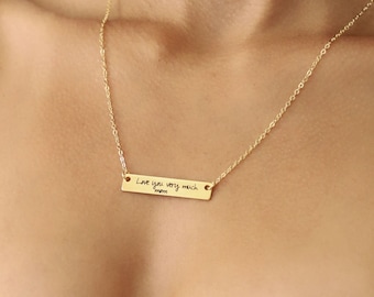 Actual Handwriting Necklace Signature Necklace Custom Handwriting Gold Necklace Memorial Jewelry Gift for Her Personalized Bar Necklace