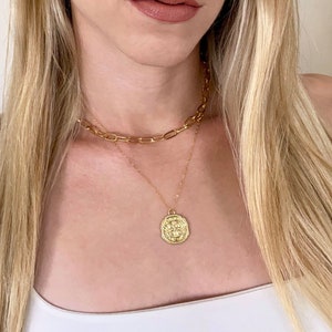 14K Gold Filled Coin Medallion Necklace: Layered Pendant