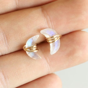 Rainbow Moonstone Studs, Rainbow Moonstone Earrings, Crescent Moon Earrings, June Birthstone, Rainbow Moonstone Crescent Post Earrings