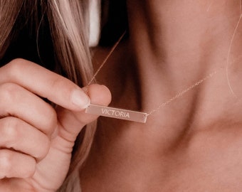 Personalized Bar Necklace: Custom Name, Sterling Silver, Gold Filled