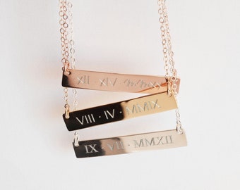 Custom Engraved Bar Necklace: Sterling Silver, Gold Filled, Rose Gold