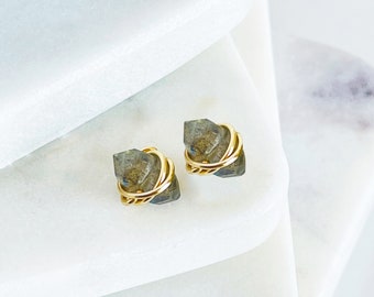 Labradorite Stud Earrings • Raw Labradorite Studs • Raw Gemstone Earrings Boho Minimalist Geometric Natural Stone • Minimalist Jewelry