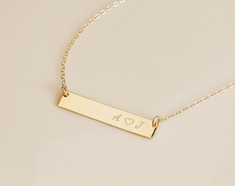 Personalized Bar Necklace: Sterling Silver, Gold Filled, Custom Name