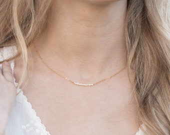 Pearl Bar Necklace Tiny Freshwater Pearl Necklace Delicate Pearl June Birthstone Necklace Bridesmaid Gift Pearl Choker Necklace Gift for Mom
