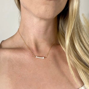 Pearl Bar Necklace Dainty Pearl Necklace Gold Pearl Bead Necklace June Birthstone Necklace Bridesmaid Gift for Her