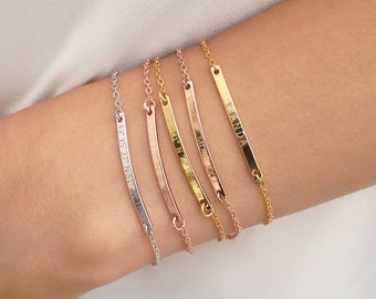 Personalized Gold Bar Bracelet: Engraved Name, Sterling Silver