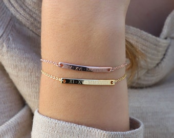 Gold Custom Bar Bracelet Personalized Bar Bracelet Personalized Gift Monogram Initial Bracelet Friendship Engraved Name Bracelet for Women