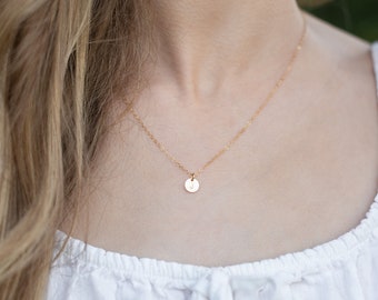 Personalized Disc Tiny Gold Initial Coin Necklace Bridesmaid Gift Mom's Gift Birthday Gift for Her Personalized Circle Tag