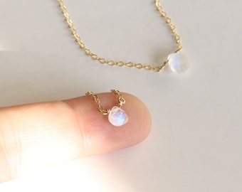 Moonstone Necklace for Women Natural Stone Necklace Dainty Rainbow Moonstone Necklace Tiny Gemstone Necklace Delicate Layering Necklace