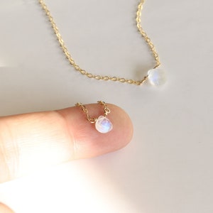 Moonstone Necklace for Women Natural Stone Necklace Dainty Rainbow Moonstone Necklace Tiny Gemstone Necklace Delicate Layering Necklace