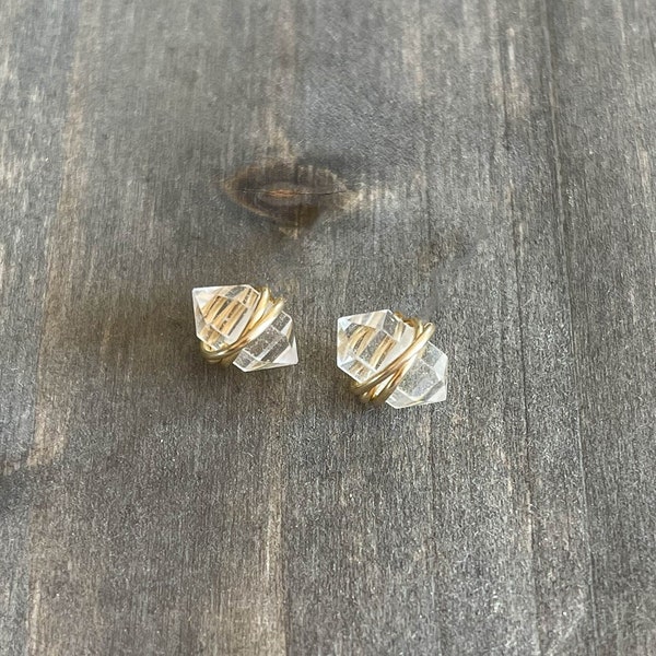 Herkimer Diamond Studs Earrings Minimalist Post April Birthstone Herkimer diamond earrings Raw stud earrings Raw Crystal stone earrings