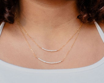 Pearl Bar Necklace Tiny Freshwater Pearl Necklace Delicate Pearl Necklace Bridesmaid Gift Dainty Pearl Choker Necklace Gift for Mom