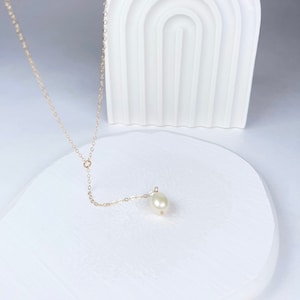 Dainty Pearl Y Necklace: Sterling Silver Lariat, Bridesmaid Jewelry