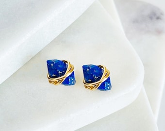 Lapis Lazuli Studs Earrings • Genuine Lapis Lazuli Post Earrings • Gold Lapis Earrings • Best Friend Gift • Minimalist Jewelry