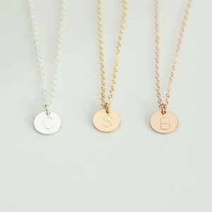 Personalized Disc Tiny Gold Initial Coin Necklace Bridesmaid Gift Mom's Gift Birthday Gift for Her Personalized Circle Tag Rose Gold Filled