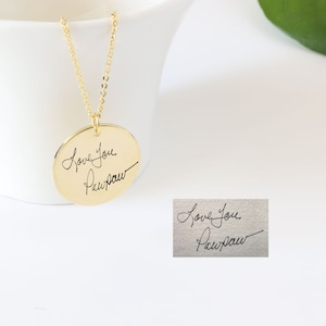 Custom Handwriting Necklace Actual Handwriting Jewelry Memorial Gift Signature Necklace Personalized Disc Necklace Grandma Loss Gift