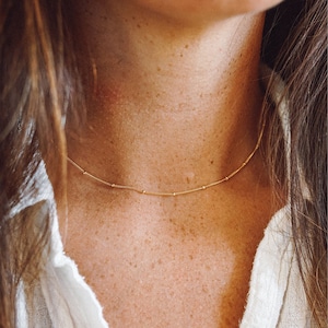 Dainty Satellite Choker: Beaded Sterling Silver Layering Necklace