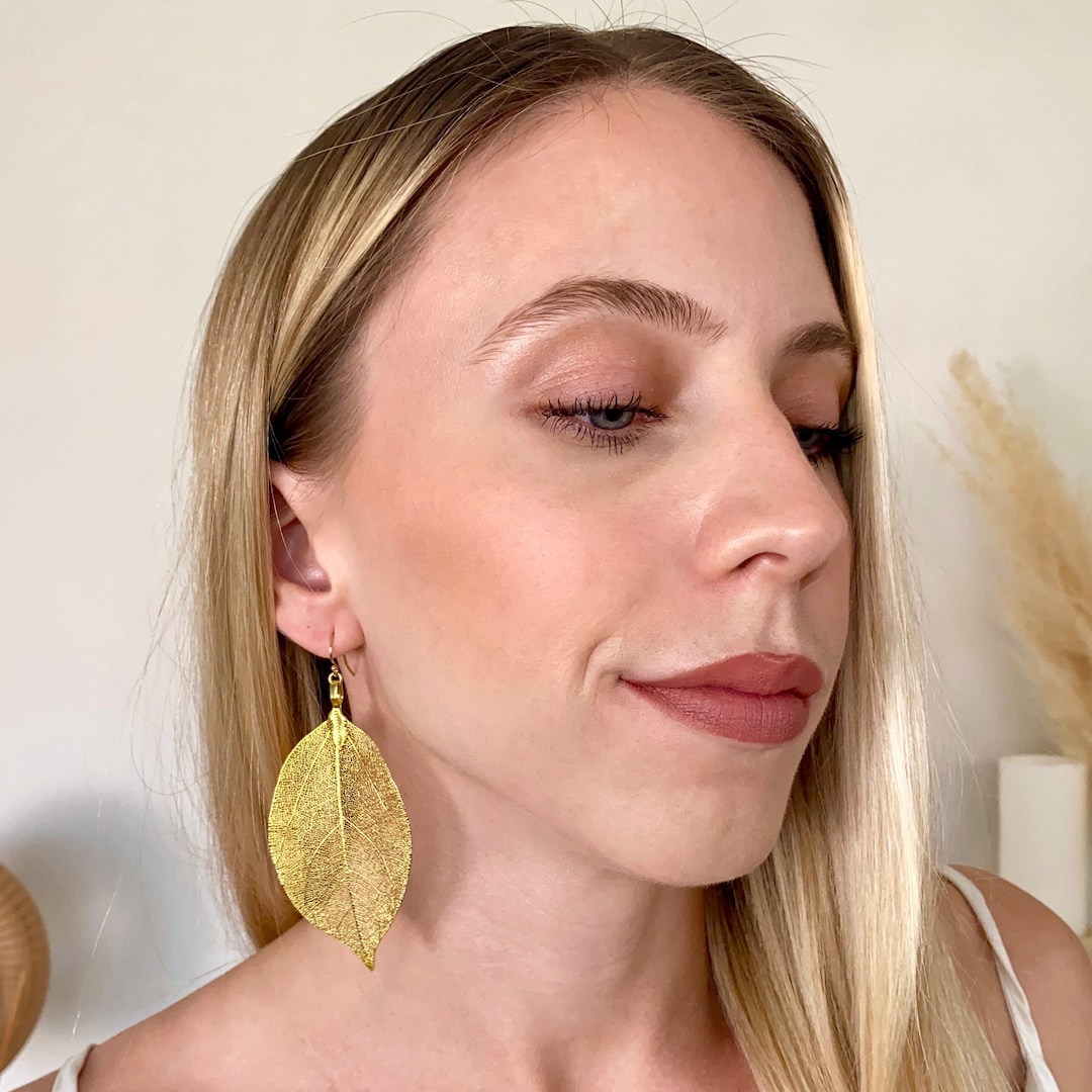 Real Leaf Earrings, 18K Gold Leaf Earrings Gold Leaves Natural Jewelry