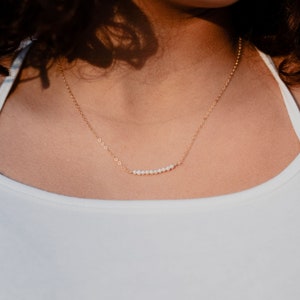 Pearl Bar Necklace Tiny Freshwater Pearl Necklace Delicate Pearl June Birthstone Necklace Bridesmaid Gift Pearl Choker Necklace Gift for Mom image 4