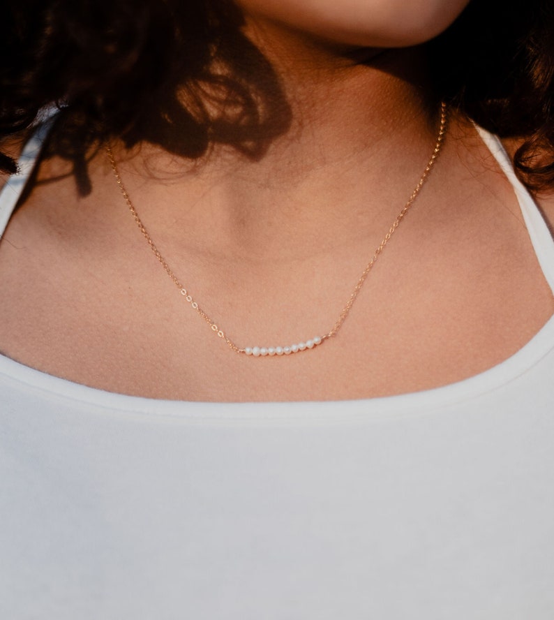 Pearl Bar Necklace Tiny Freshwater Pearl Necklace Delicate Pearl June Birthstone Necklace Bridesmaid Gift Pearl Choker Necklace Gift for Mom image 4