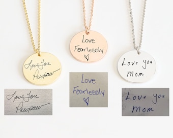 Handwriting Necklace Custom Handwriting Jewelry Memorial Signature Necklace Personalized Disc Necklace Actual Handwriting Necklace Loss Gift