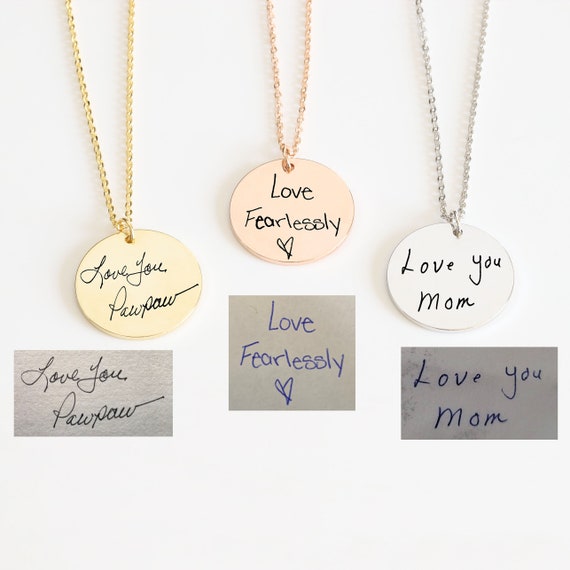 Handwriting Necklace Custom Handwriting Jewelry Memorial Signature Necklace Personalized Disc Necklace Actual Handwriting Necklace Loss Gift Etsy