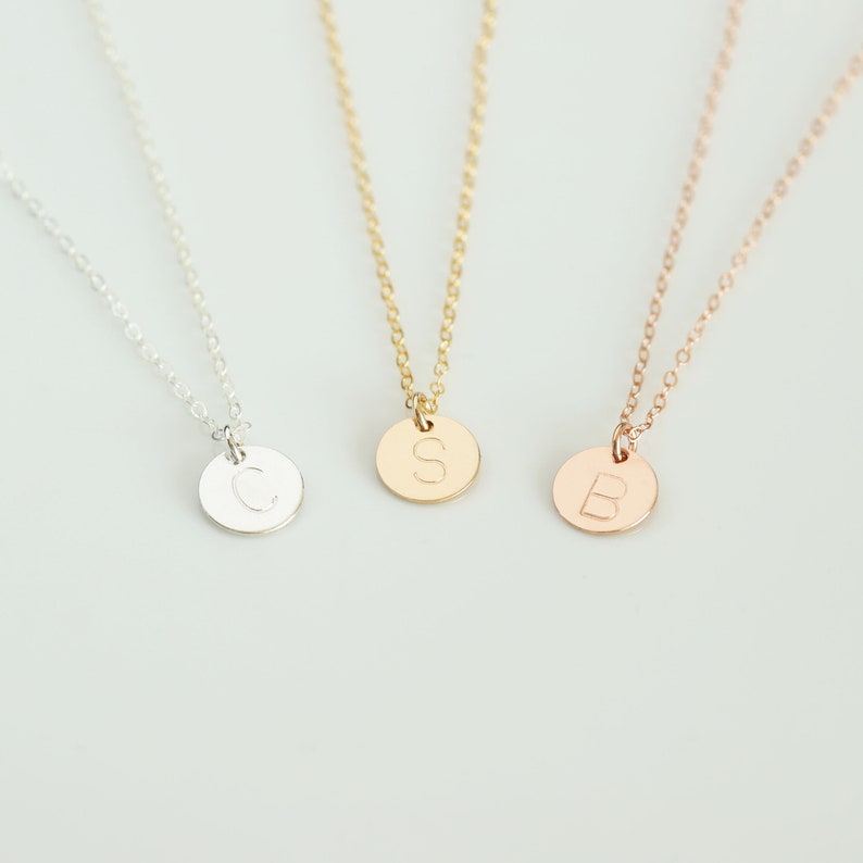 Personalized Disc Tiny Gold Initial Coin Necklace Bridesmaid Gift Mom's Gift Birthday Gift for Her Personalized Circle Tag image 5