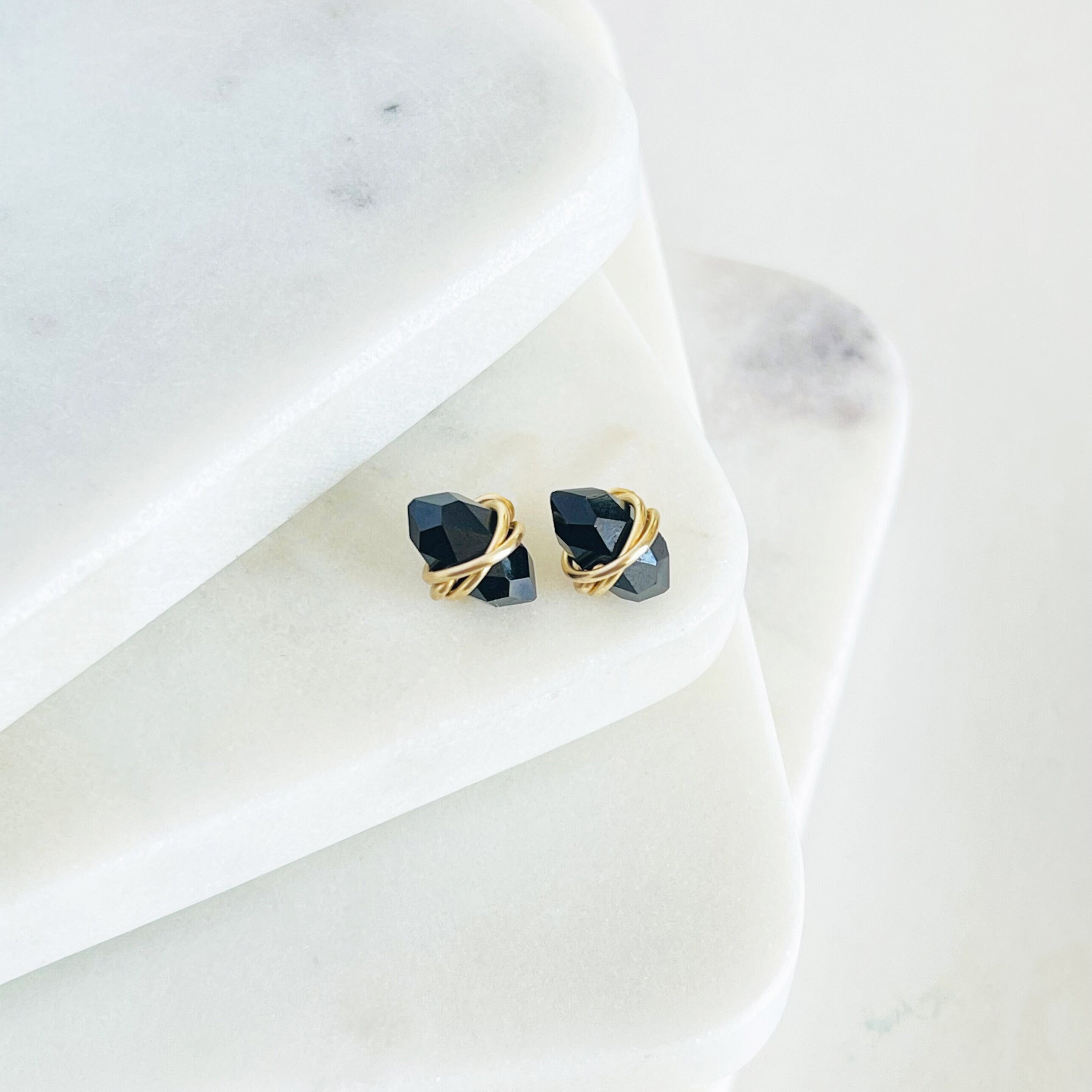 thumbnail image 2 of 14K Solid Gold Black Onyx Ball Stud Earrings - Round Lab-Created, Push Back 2 of 5
