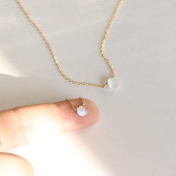 Moonstone Necklace for Women Natural Stone Necklace Dainty Rainbow Moonstone Necklace Tiny Gemstone Necklace Delicate Layering Necklace
