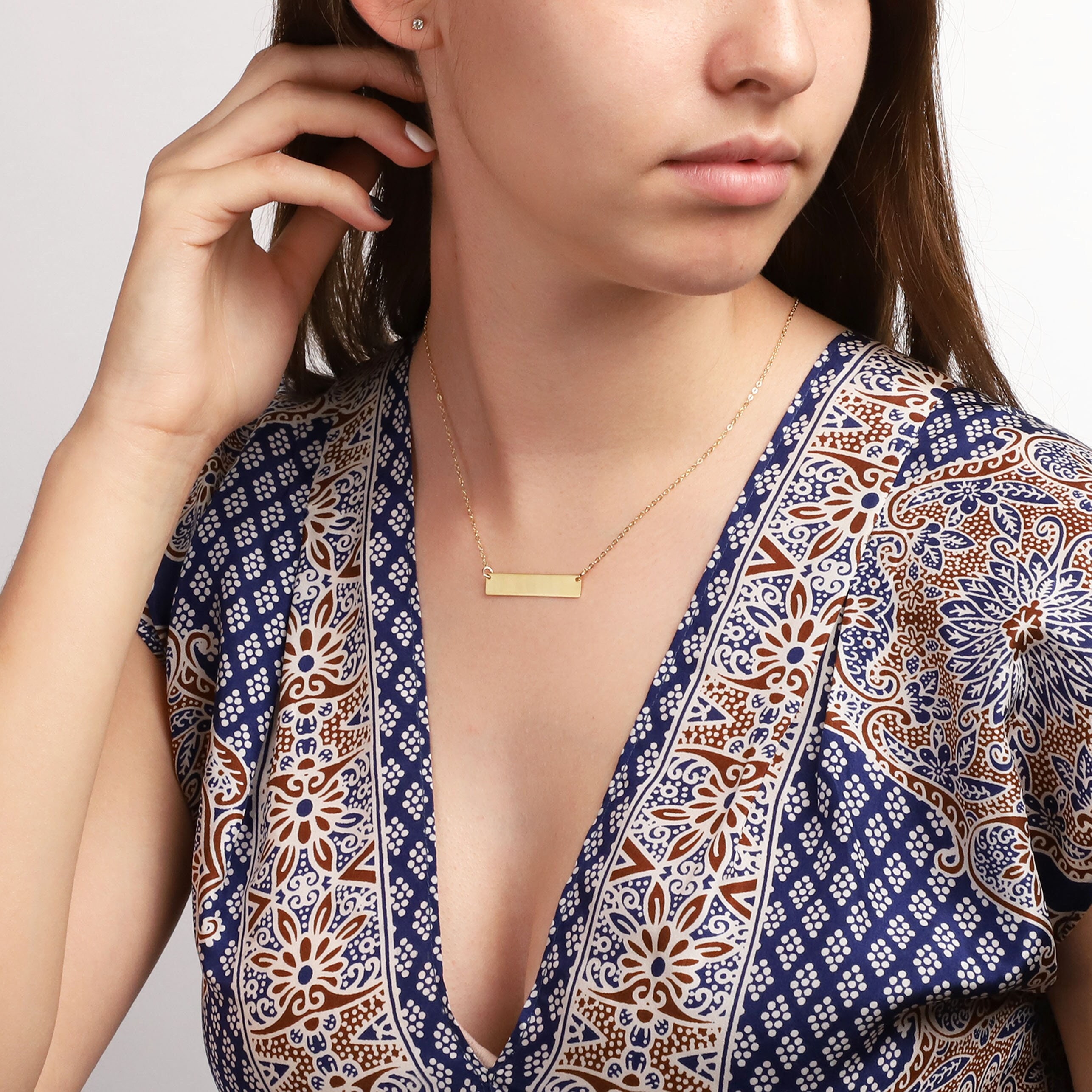 Personalized Bar Necklace: Engraved Sterling Silver, Gold Nameplate