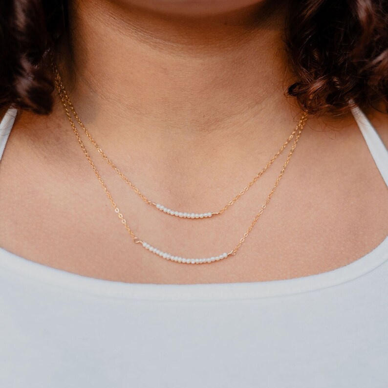 Pearl Bar Necklace Tiny Freshwater Pearl Necklace Delicate Pearl June Birthstone Necklace Bridesmaid Gift Pearl Choker Necklace Gift for Mom image 3