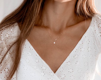 Zierliche Oval Perle Choker Halskette, Sterling Silber, Brautjungfer Geschenk